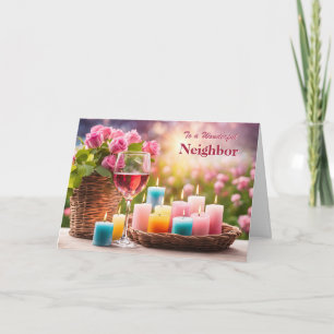 Cartão De Festividades Vizinho Feliz Dia das Mães Vinho Bonito Rosas