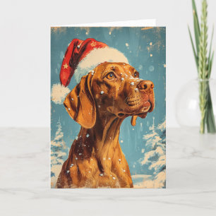 Cartão De Festividades Vizsla Vintage personalizou o Natal