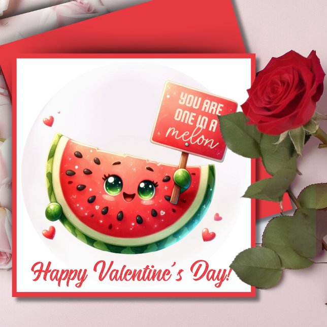 Cartão De Festividades Você Está Em Um Lançador De Namorados Personalizad (You Are One In A Melon Cute Custom Valentine Pun Holiday Card. Add your name & a special message!)