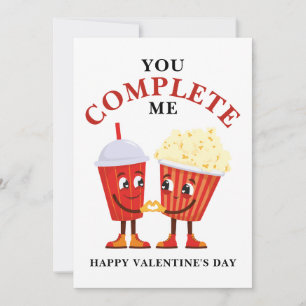 Cartão De Festividades Você me completa Pipoca Refrigerante pun Valentine