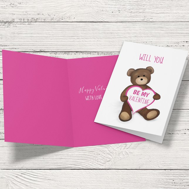 Cartão De Festividades Você Será Meu Namorados Bonito Personalizado? (Cute whimsical Valentine's Day greeting card with a whimsy Teddy Bear.)