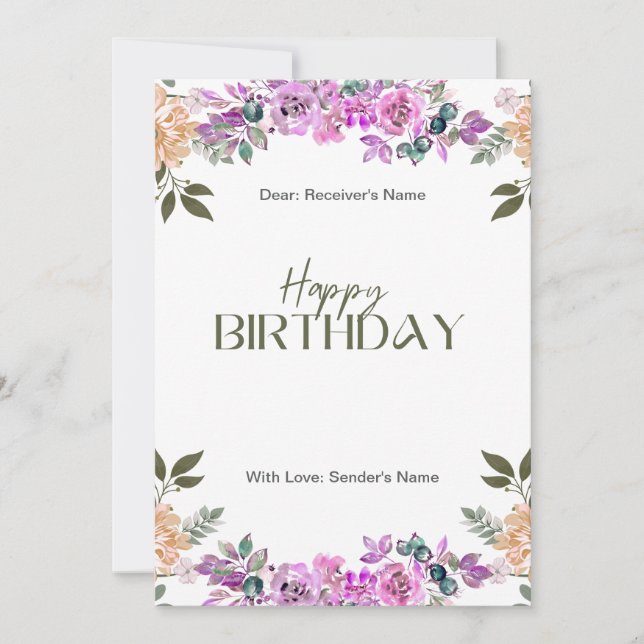 Cartão De Festividades Voilet Wildflower Delicate Floral Birthday Card (Frente)