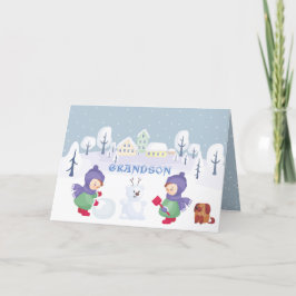 Cartão De Festividades Vovô Cena de Natal Cena Azul