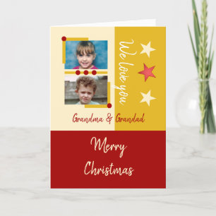 Cartão De Festividades Vovó de Natal feliz com fotos de ouro vermelho