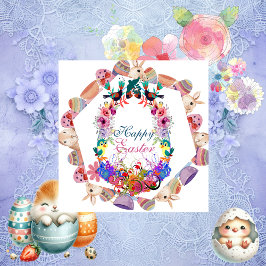 Cartão De Festividades Vovô Felz pascoa Coelhinho de Ovo Floral