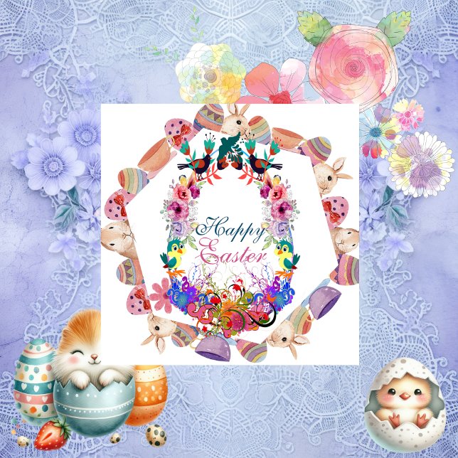 Cartão De Festividades Vovô Felz pascoa Coelhinho de Ovo Floral (Grandson Happy Easter Egg Bunny Frame Birds Floral Holiday Card)