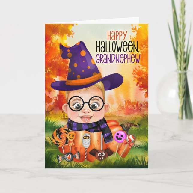 Cartão De Festividades Vovô, Garotinho de Mágica Pumpkin Halloween (Frente)