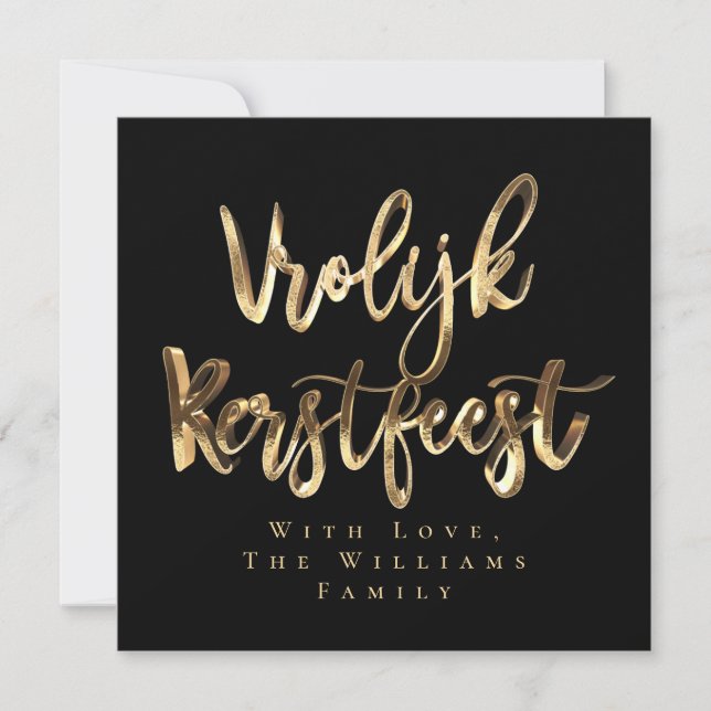 Cartão De Festividades Vrolijk Kerstfeest Elegante - Dourado Script Holan (Frente)