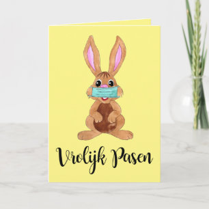Cartão De Festividades Vrolijk Pasen Dutch Easter Face masked Bunny
