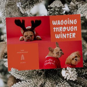 Cartão De Festividades Wagling Through Winter Retro Red Pet Photo