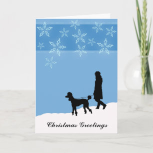 Cartão De Festividades Walking a Poodle in the Snow, Christmas Greetings