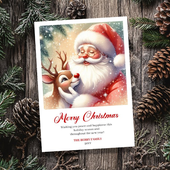 Cartão De Festividades Warm Santa And Rudolph Traditional Christmas Card  (Warm Santa And Rudolph Traditional Christmas Greeting Card)