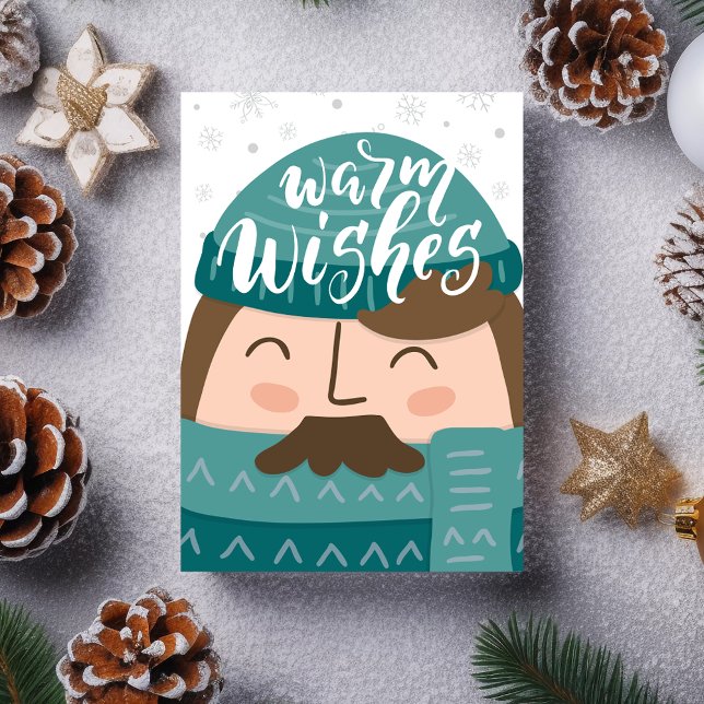 Cartão De Festividades Warm Winter Wishes Cheerful Flat Holiday Card (Criador carregado)