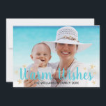 Cartão De Festividades Warm Wish Blue Beach Starfish Foto de Natal<br><div class="desc">Deseje aos seus amigos e família um pouco de calor nesta temporada de férias com este cartão de Natal de praia e de areia. Design apresenta texto de "desejos quentes" de turquesa com sotaque de água. Personalize com sua própria foto e texto.</div>