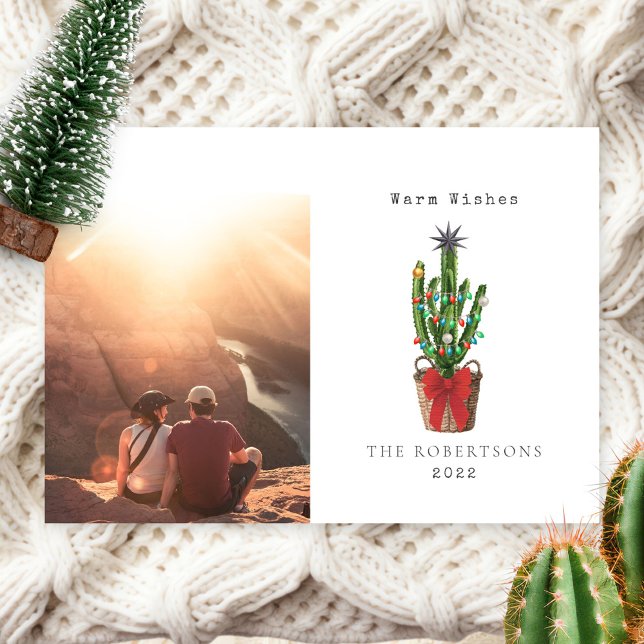 Cartão De Festividades Warm Wish Cactus Photo Natal Holiday Card (Criador carregado)