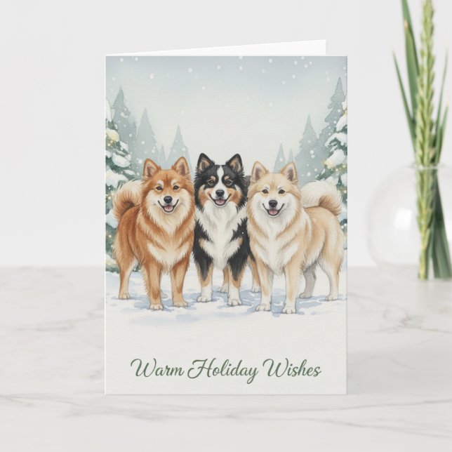 Cartão De Festividades Warm Wishes – Icelandic Sheepdogs Holiday Card (Frente)