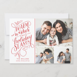 Cartão De Festividades Warm Wishes This Holiday Hand Lettered 3-Photo