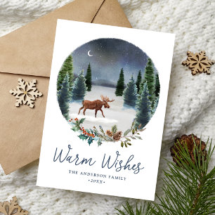 Cartão De Festividades Warm Woodland Moose Winter Scene Non-Photo