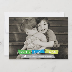 Cartão De Festividades Washi Tape A7 New Year's card - Green blue yellow