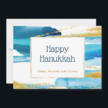 Cartão De Festividades Watecolor Elegante Dourado Azul Hanukkah<br><div class="desc">Moderno Elegante Blue Dourado Watercolor para celebrar as férias de Chanucá. Perfeito por celebrar com a família e amigos.</div>