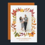 Cartão De Festividades Watercolor Autumn Deixa Foto de Ação de Graças<br><div class="desc">Mande à família e aos amigos as saudações de Ação de Graças com este cartão de Ação de Graças Feliz,  personalizável. Apresenta uma estrutura colorida de folhas de outono. Personalize adicionando seus detalhes. Este cartão de Ação de Graças de fotografia está disponível em outros estoques de cartão.</div>