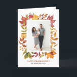 Cartão De Festividades Watercolor Autumn Deixa Frame Feliz Ação de Graças<br><div class="desc">Mande à família e aos amigos as saudações de Ação de Graças com este cartão de Ação de Graças Feliz,  personalizável. Apresenta uma estrutura colorida de folhas de outono. Personalize adicionando seus detalhes. Este cartão de Ação de Graças de fotografia está disponível em outros estoques de cartão.</div>