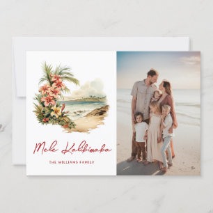 Cartão De Festividades Watercolor Beach Floral Photo Mele Kalikimaka