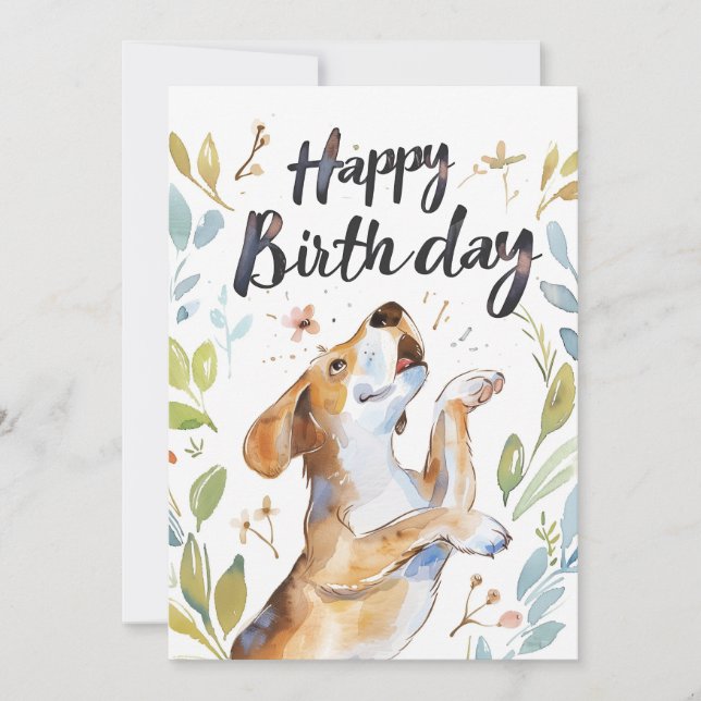 Cartão De Festividades Watercolor Beagle dog Birthday (Frente)