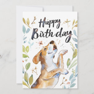 Cartão De Festividades Watercolor Beagle dog Birthday