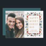 Cartão De Festividades Watercolor Berries Foto Dourada de Natal Moderna<br><div class="desc">Envie cartões de natal que se destacam da multidão com esses cartões com fotos na moda,  com bagas e folhas pintadas por aquarela,  tipografia simples e folha de ouro falsa.</div>