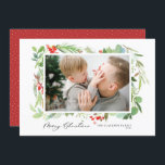 Cartão De Festividades Watercolor Berries Greenery Quadro Feliz Natal<br><div class="desc">Mande votos de Natal e saudações com este cartão de Natal personalizável. Apresenta folhas de aquarela,  colas e bagas com um roteiro elegante. Personalize adicionando uma foto e textos paisagísticos. O cartão de Natal perfeito para a sua família e amigos. Itens correspondentes estão disponíveis.</div>