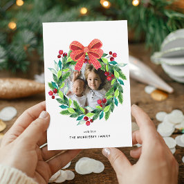 Cartão De Festividades Watercolor Berry e Holly Wreath