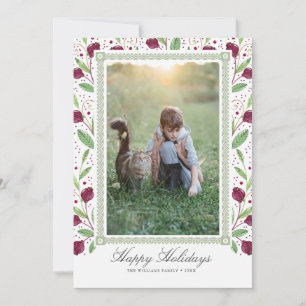 Cartão De Festividades Watercolor Berry Frame Happy Holidays Foto