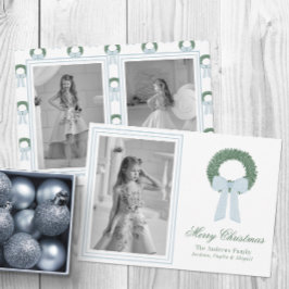 Cartão De Festividades Watercolor Blue Gingham Sash Wreath Photo