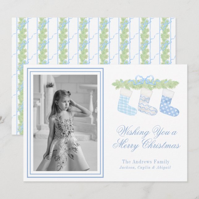 Cartão De Festividades Watercolor Blue & White Christmas StockPhoto (Frente/Verso)