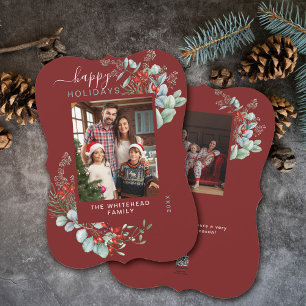 Cartão De Festividades Watercolor Botanical Photo Burgundy