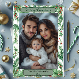 Cartão De Festividades Watercolor Botanical Vintage Green Christmas Photo