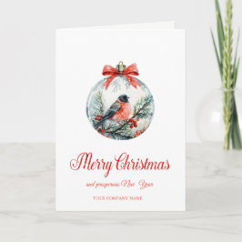 Cartão De Festividades Watercolor Cardinale Bird Holly Berry Ball