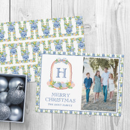 Cartão De Festividades Watercolor Chinoiserie Mandarins Monogramas Crest