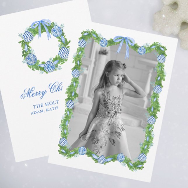 Cartão De Festividades Watercolor Chinoiserie Ornament Garland Christmas (Criador carregado)