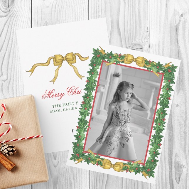 Cartão De Festividades Watercolor Chinoiserie Ornament Garland Christmas (Criador carregado)