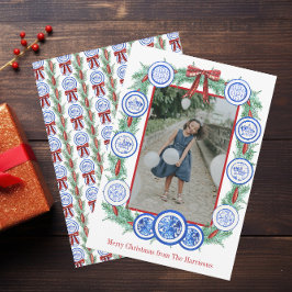 Cartão De Festividades Watercolor Chinoiserie Plates Garland Natal