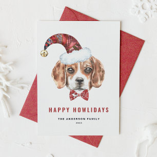 Cartão De Festividades Watercolor Christmas Beagle Howlidays