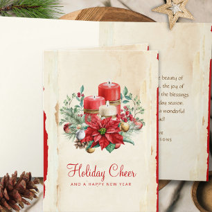 Cartão De Festividades Watercolor Christmas Berry Greenery Red Poinsettia