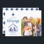 Cartão De Festividades Watercolor Christmas Blessings Natividade 2-Foto<br><div class="desc">Cartão com fotos religioso moderno com natividade e estrela pintadas à mão. Escolha uma forma recortada ou papel texturizado para um toque extra luxuoso. Veja o nosso compro para mais peças neste design!</div>