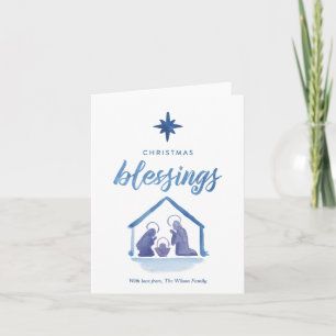 Cartão De Festividades Watercolor Christmas Blessings Nativity Folded