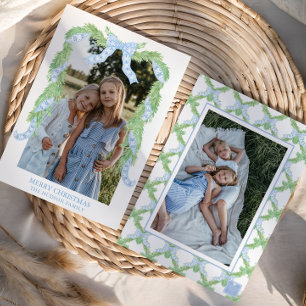 Cartão De Festividades Watercolor Christmas Blue Arco Garland Photo