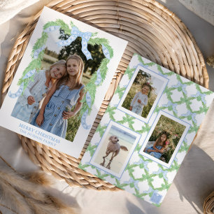 Cartão De Festividades Watercolor Christmas Blue Arco Garland Photo