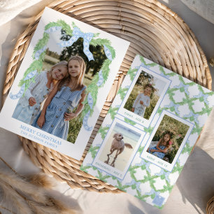 Cartão De Festividades Watercolor Christmas Blue Arco Garland Photo