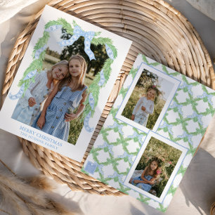 Cartão De Festividades Watercolor Christmas Blue Arco Garland Photo